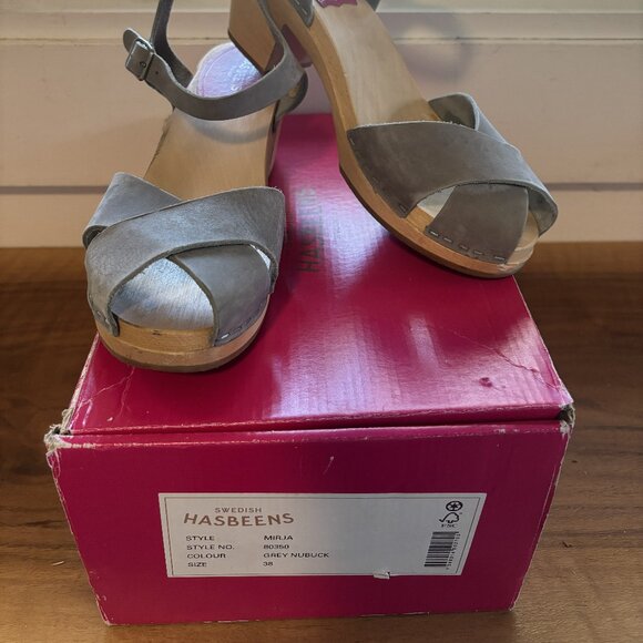 Swedish Hasbeens Mirja Grey Nubuck Open-toe Clogs (like new, with box) - Picture 2 of 6
